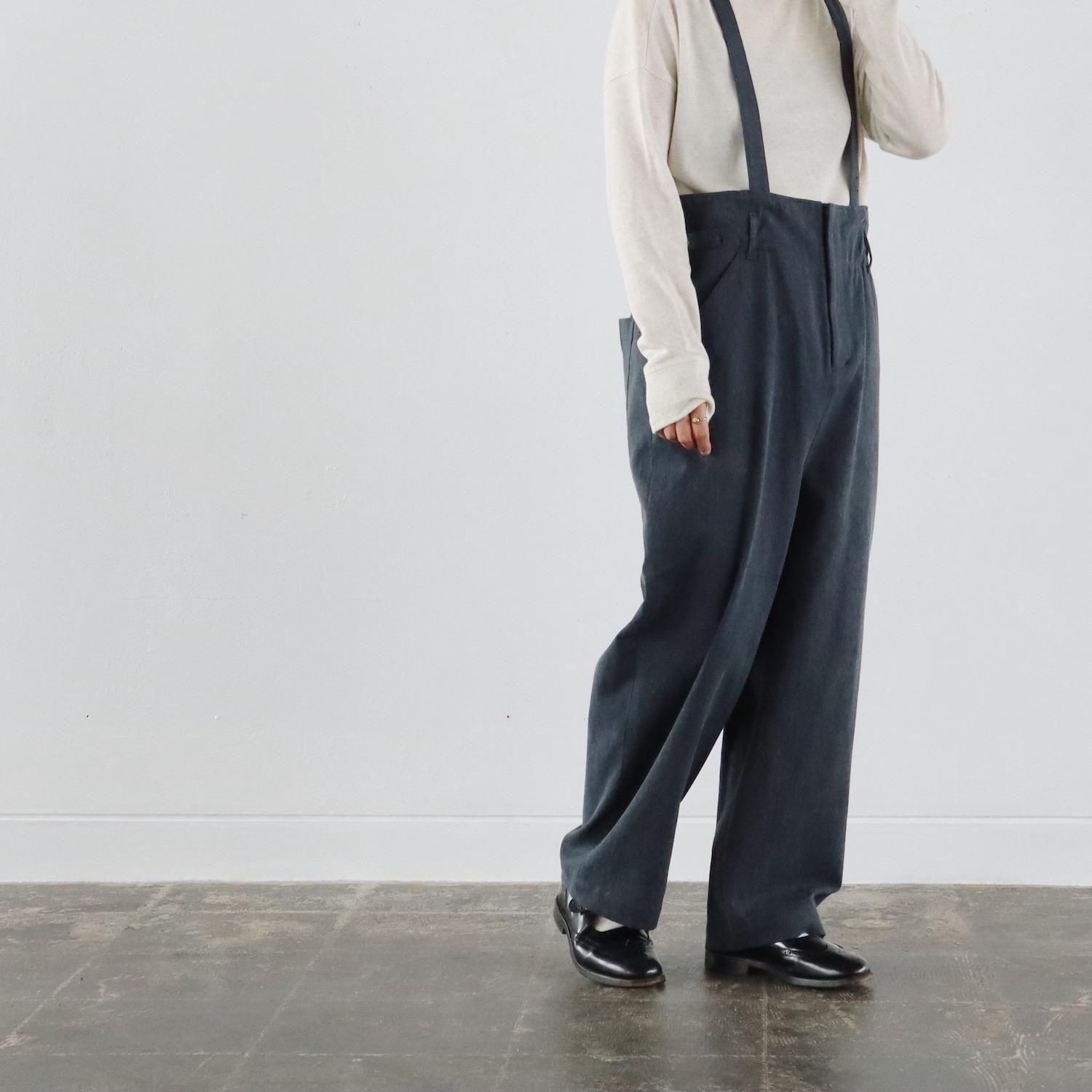 atelier naruse Katsuragi Cotton Linen Suspender Pants NAVY