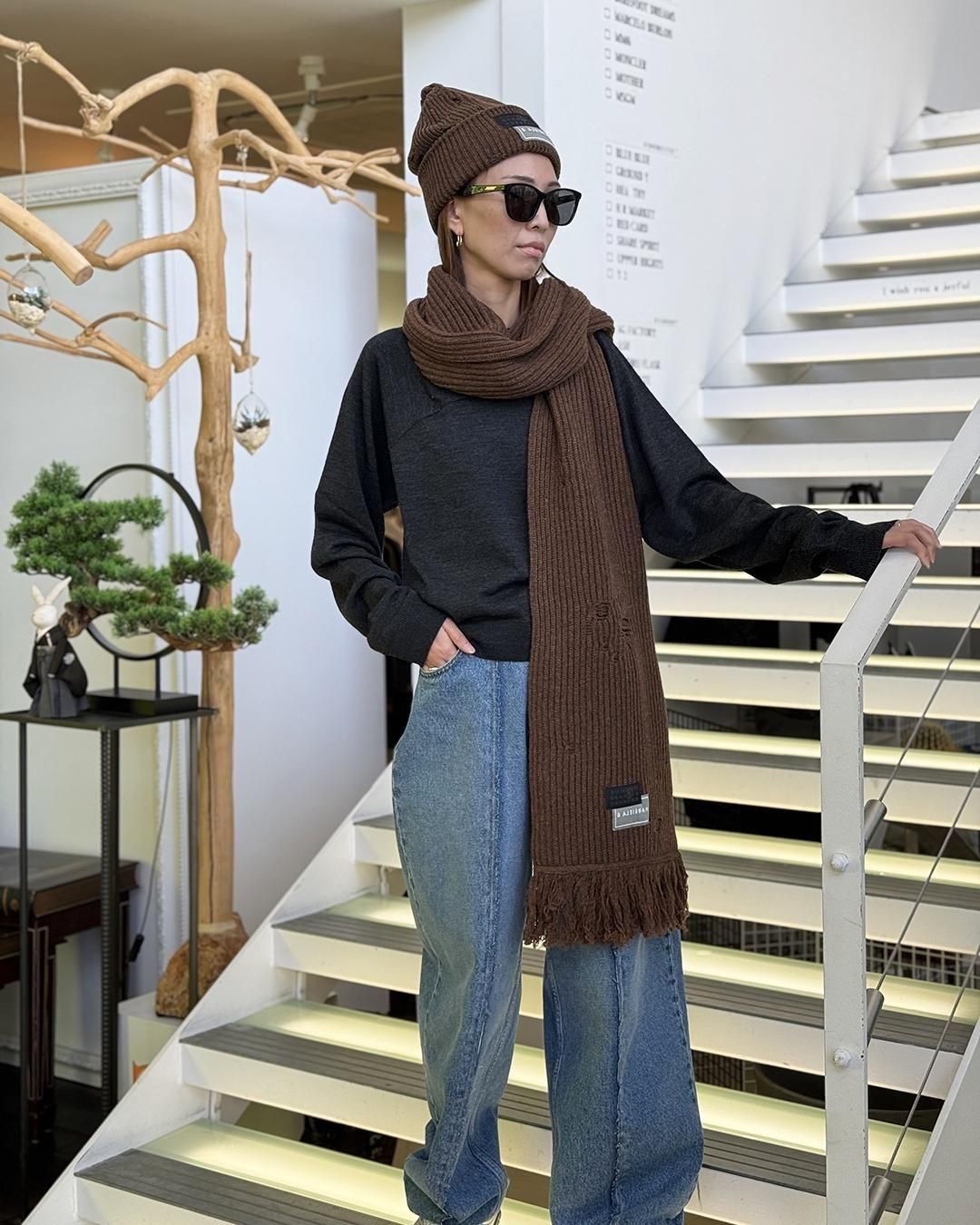 MM6 MAISON MARGIELA｜ウールスカーフ｜ロングマフラー｜ブラウン