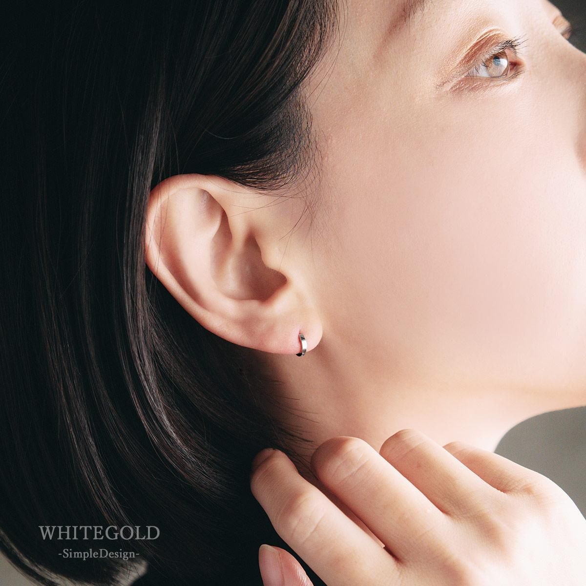 女性へのプレゼント 極小 K14WG フープピアス 14金ホワイトゴールド