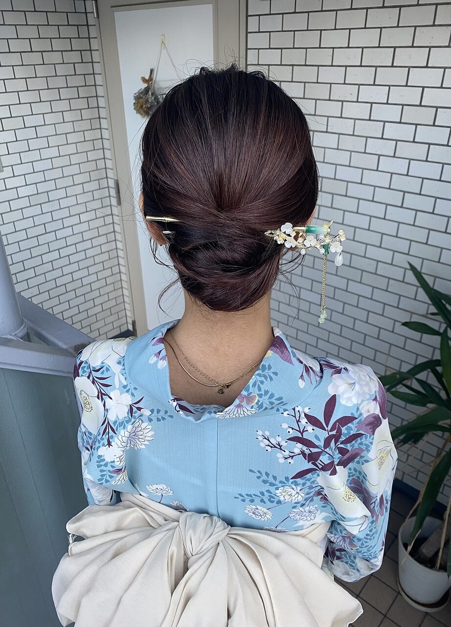 浴衣ヘアセット 浴衣ヘアアレンジ シニヨン キレイめヘア：L218663789