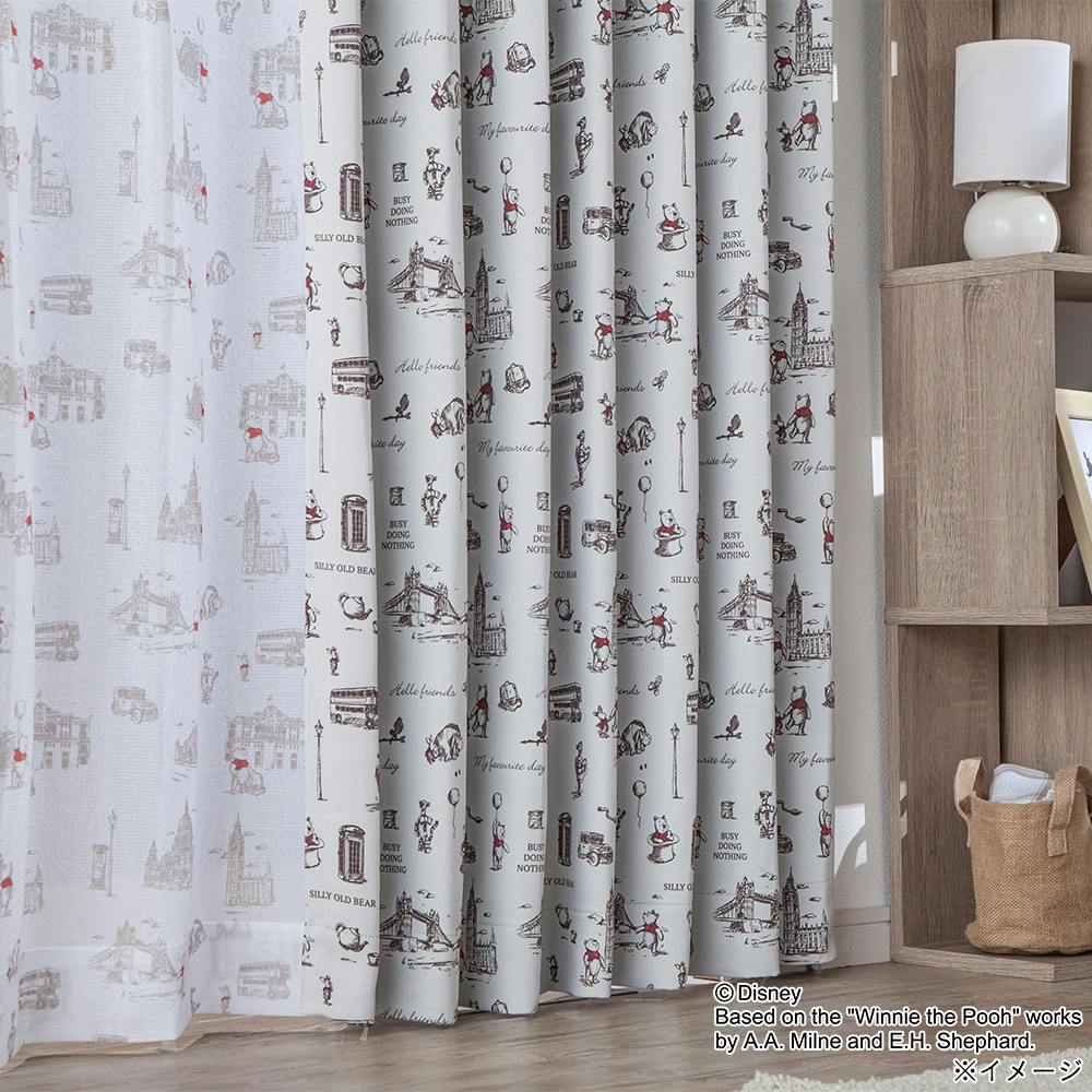 ディズニー カーテン くまのプーさん ロンドン 100×200cm 2枚組 洗濯OK