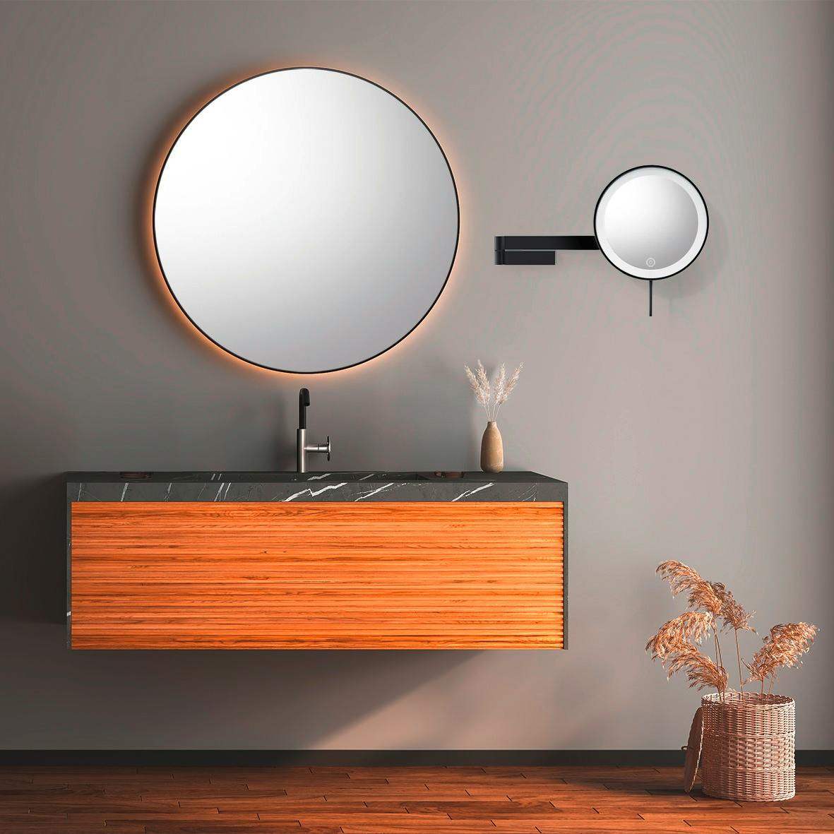 LED コスメティックミラー マットブラック｜ZACK 40583 LINEA ウォール