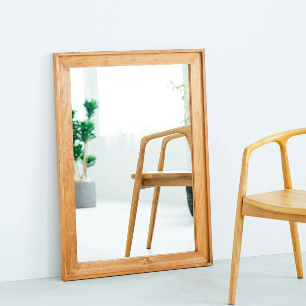 L型フレームウォールミラー(730×1030)(ハニーブラウン)】鏡 かがみ