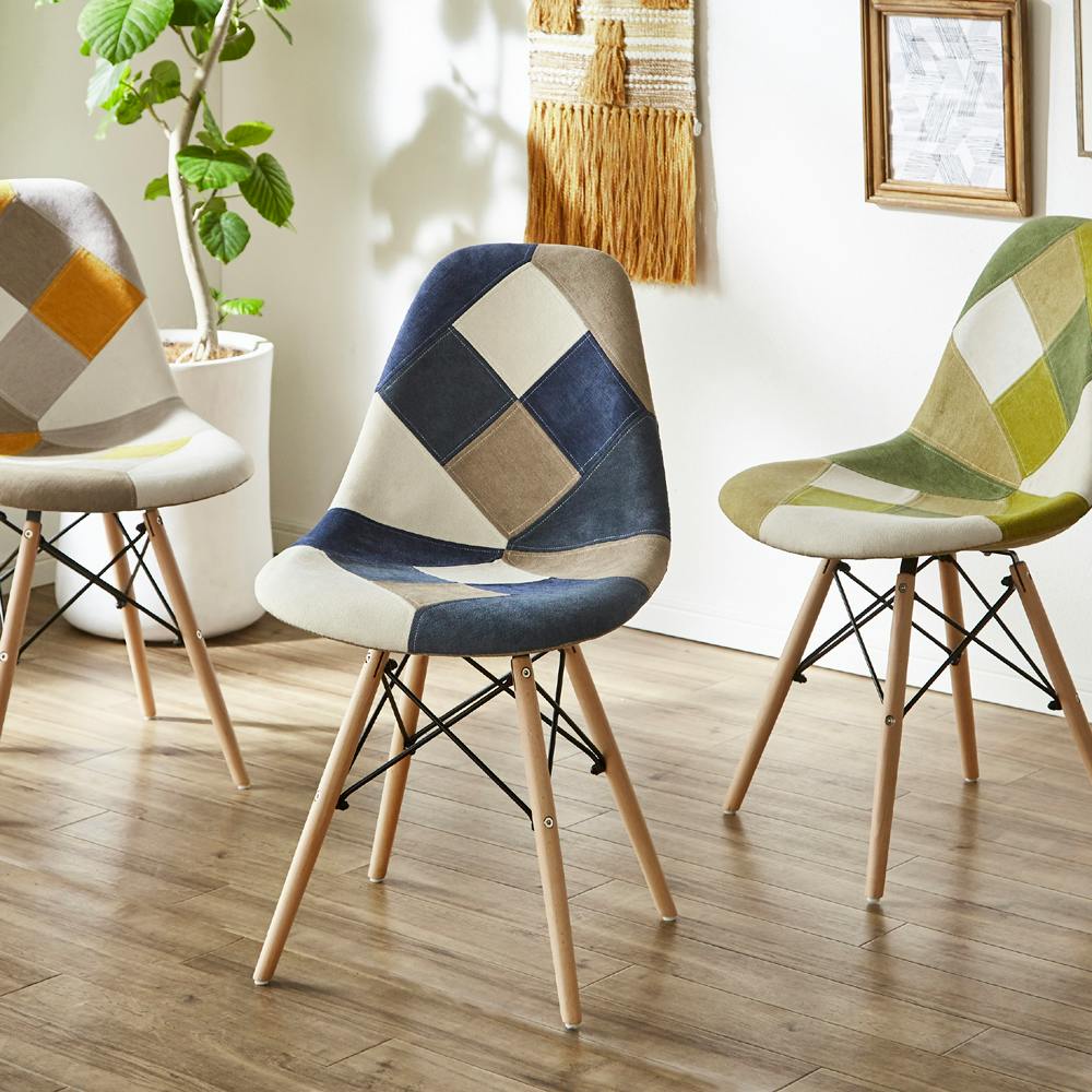 後藤家具物産 パッチワークシェルチェアー ヨーデル/ブルー色 Size：47