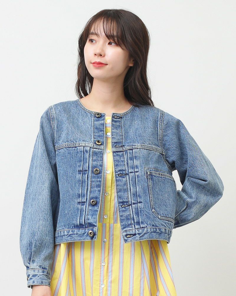 お値引き可 今季 ARULLE ノーカラーデニムジャケット S-LL】大人のため