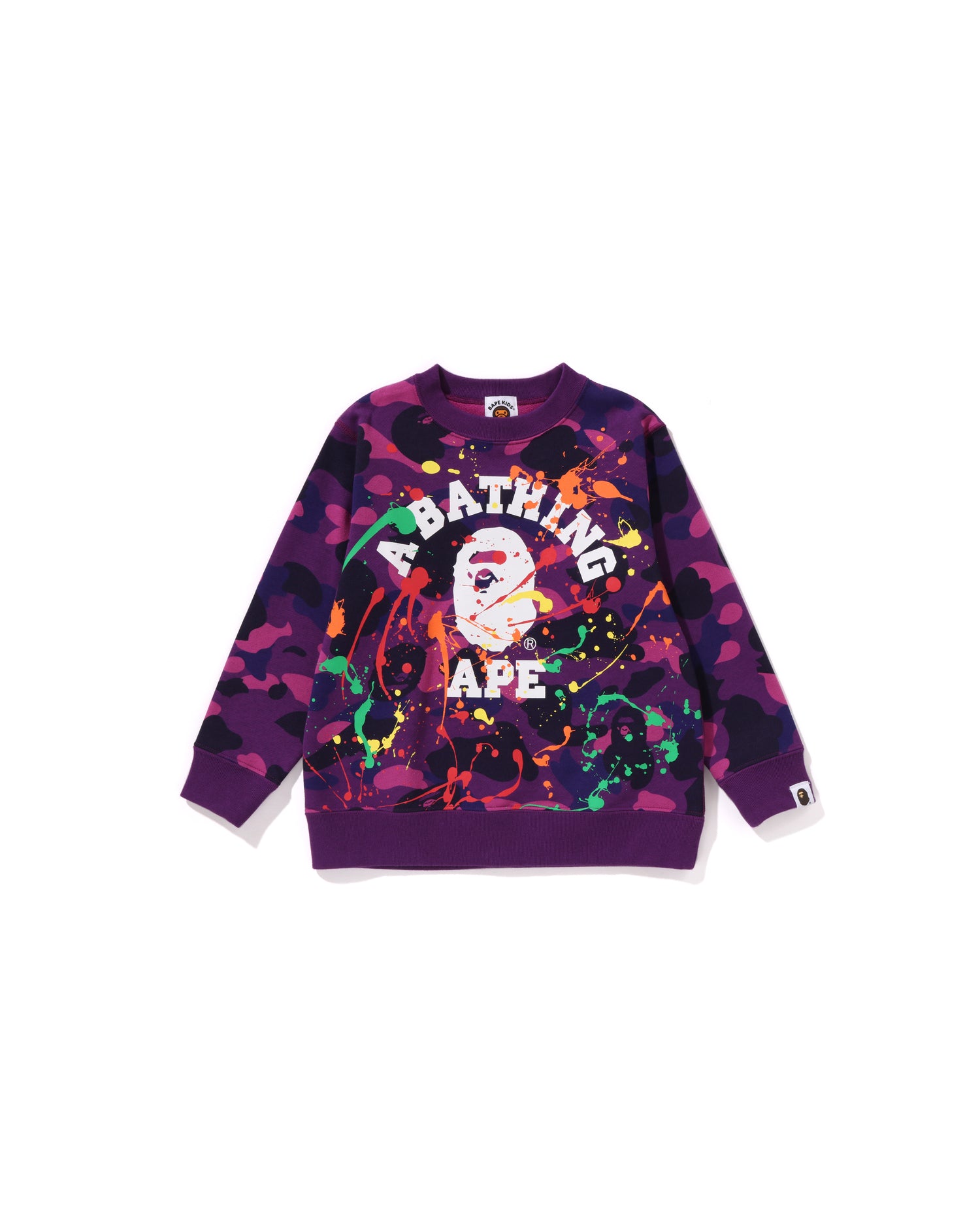 A BATHING APE® Kids Color Camo Painting College Crewneck