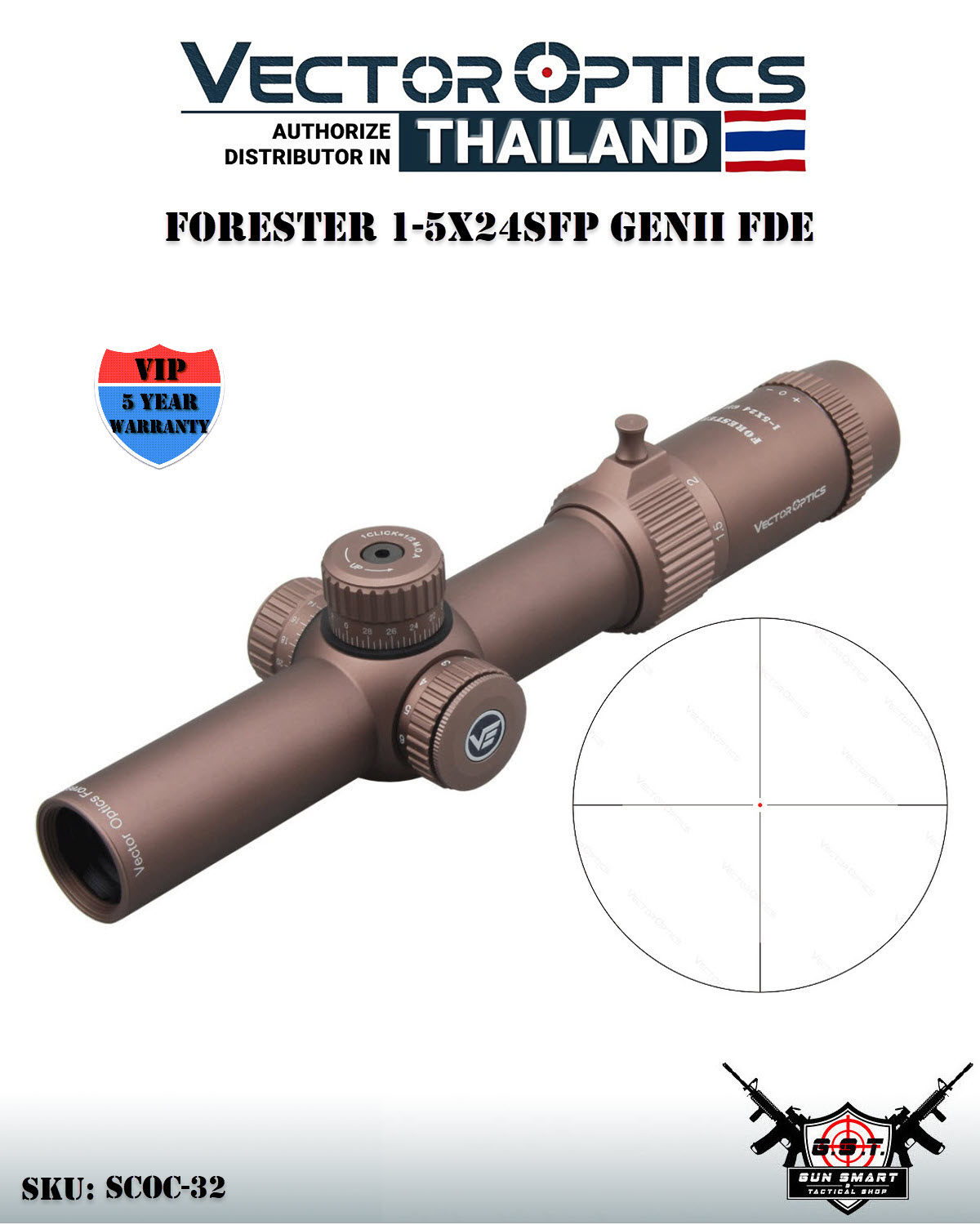 FORESTER 1-5X24SFP GENII FDE (1/2MOA) - VectorOpticsThailand