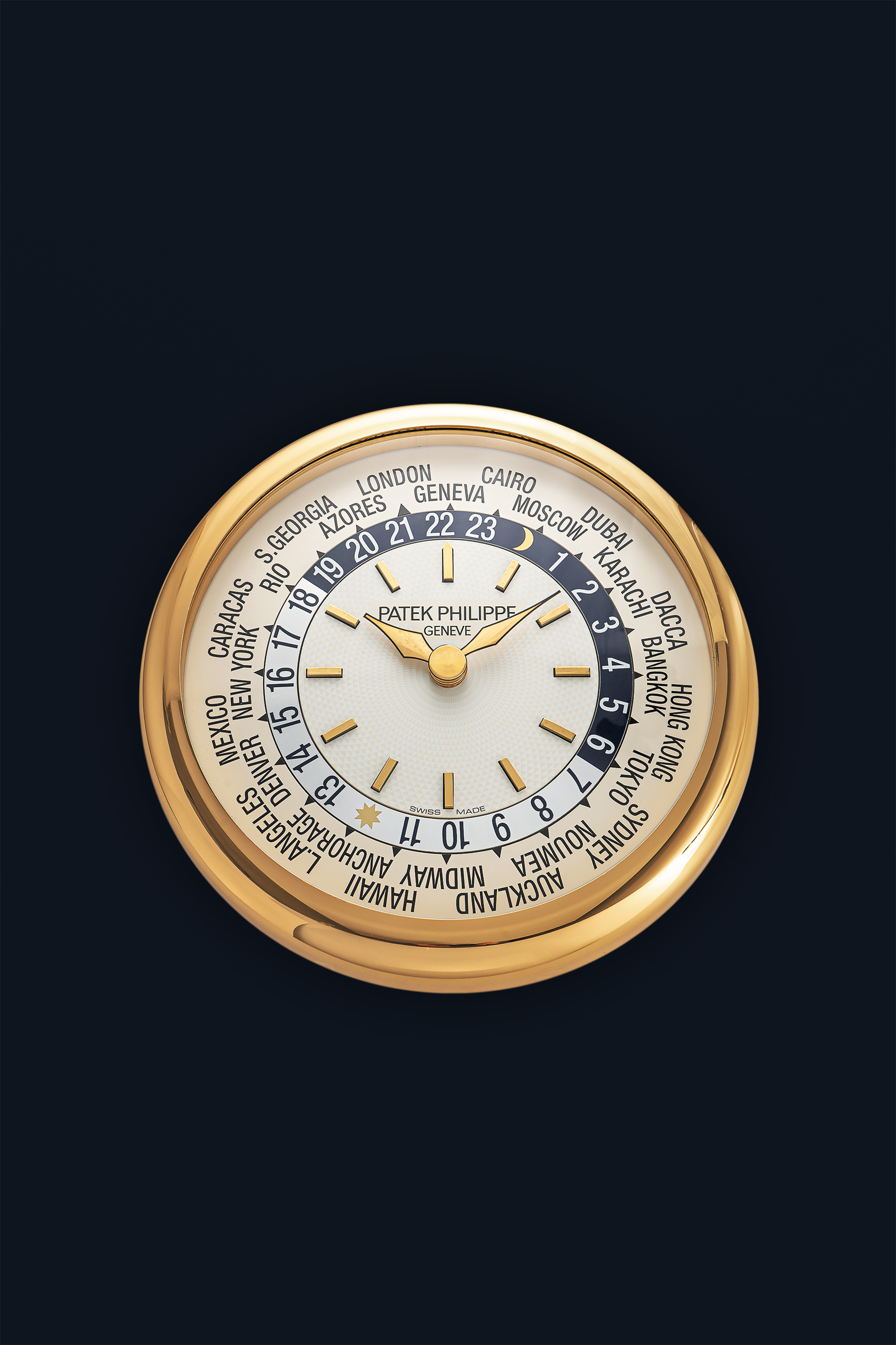 Ineichen Auctioneers - Worldtimer Wall Clock in Gilt Brass