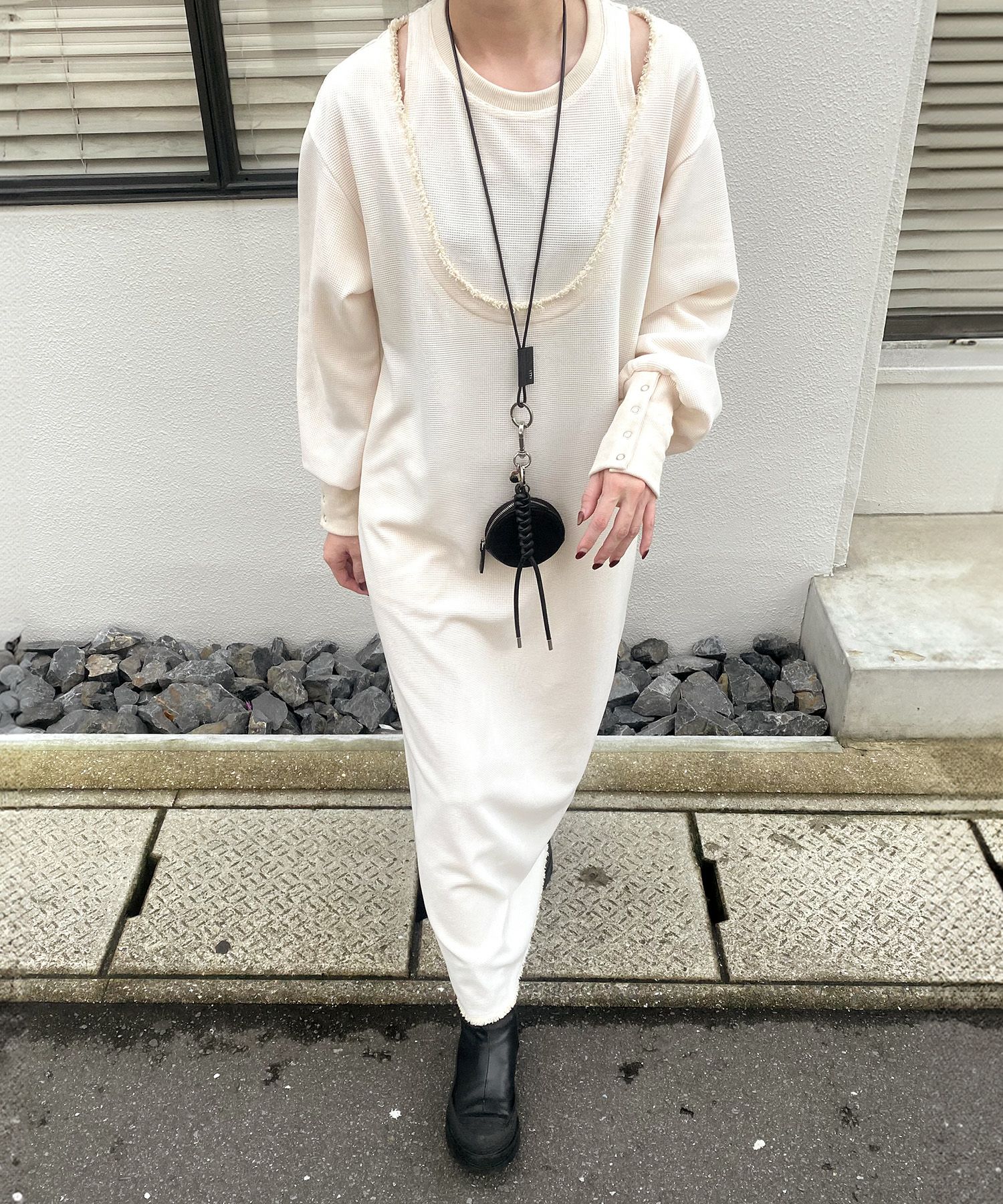 レイヤードデザインワッフルワンピース | Layered design waffle one