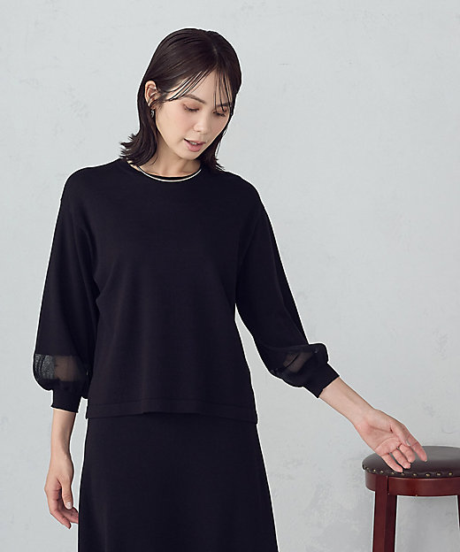 シアー切り替え7分袖ニット ／ セットアップ対応（1276KM04