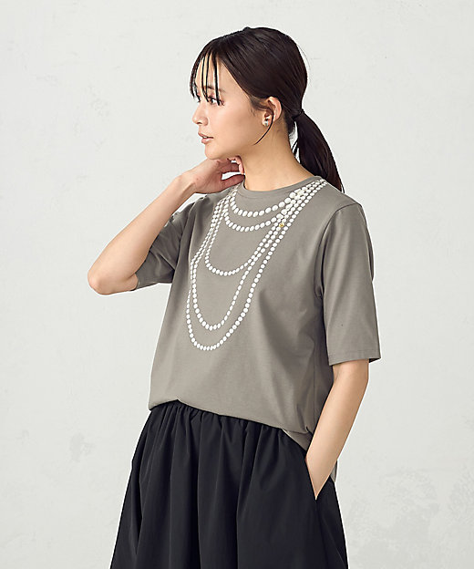 パールネックレスプリント トロンプルイユTシャツ（1290TK02