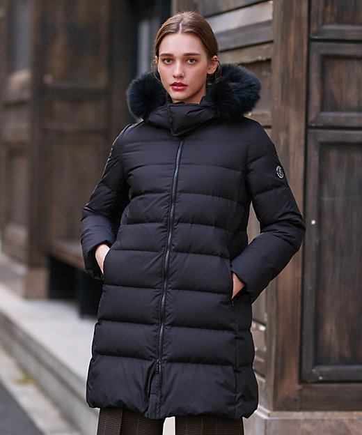 SUPER BEAUTY ブルーフォックスファーツィード切替ダウンコート CLASSY