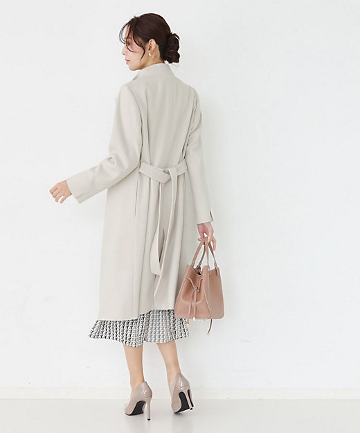 カシミヤ混／日本製】Iラインスタンドウィングカラーコート