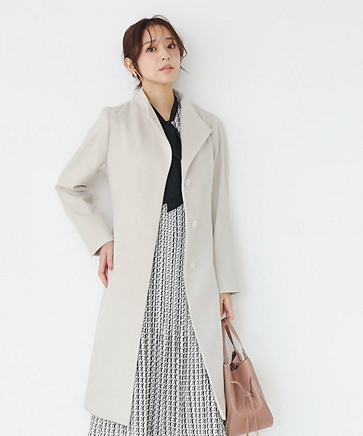 カシミヤ混／日本製】Iラインスタンドウィングカラーコート