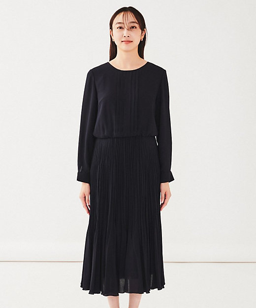 通勤】ジョーゼット プリーツワンピース（2002389090