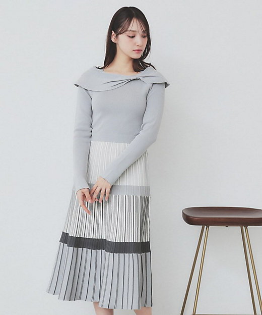 ランダムボーダーニットワンピース【洗濯機洗い可