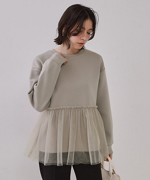 チュールドッキングペプラムトップス【洗濯機洗い可