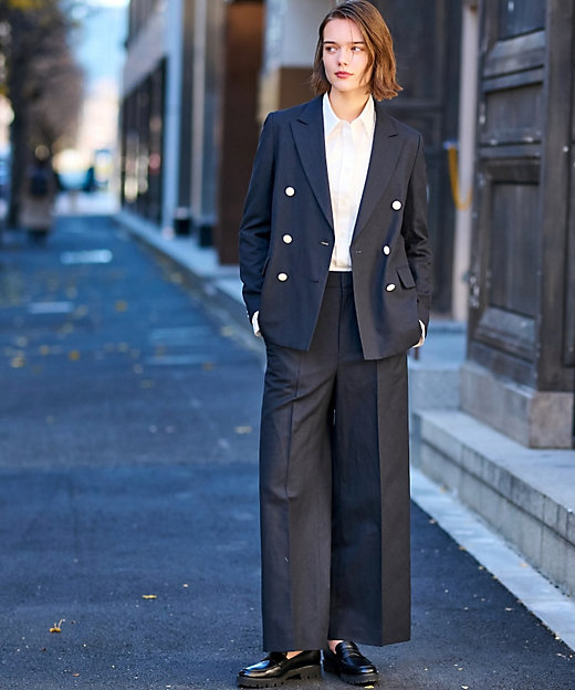 セットアップ】リネン混ダブルブレストジャケット