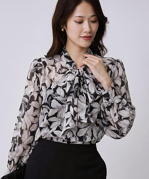 手洗い可／日本製】花柄ボウタイブラウス（2002527111