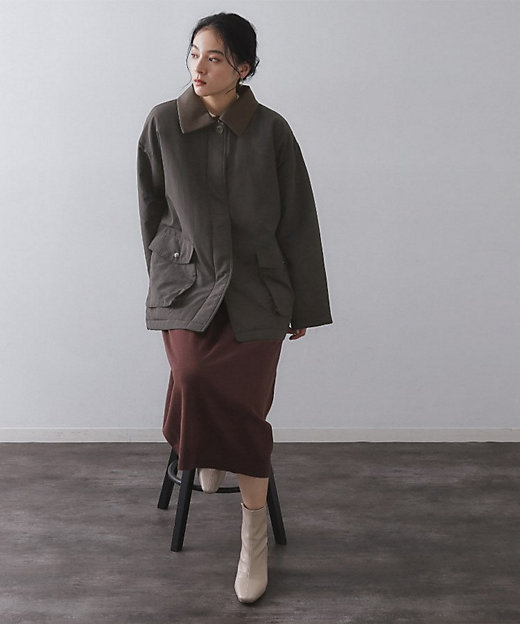 CLASSY掲載》ステンカラー中綿コート【洗濯機OK