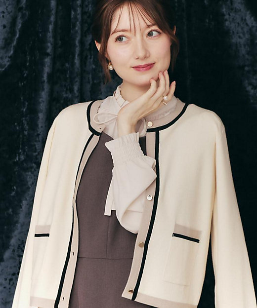 高見え・通勤・大人可愛い】配色総針スカラカーディガン