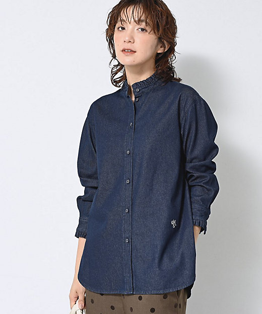 洗える】フリルデニムシャツ（2002531410） | Dessin (Women