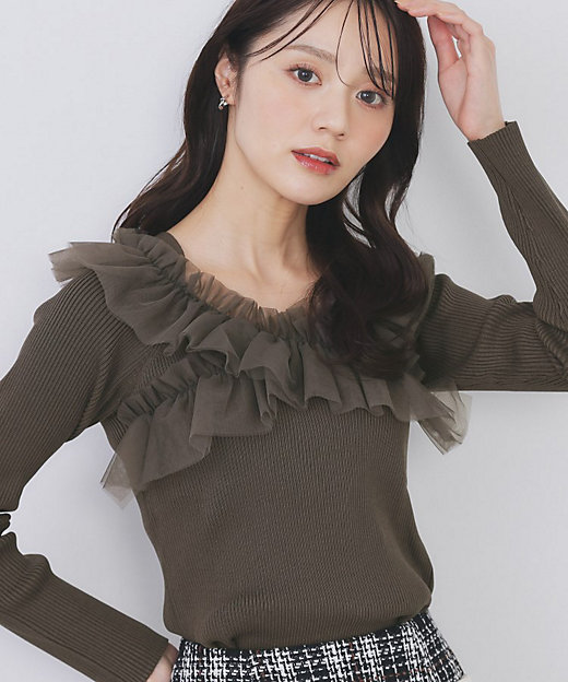 クロスチュールフリルリブニット【洗濯機OK／抗ピル