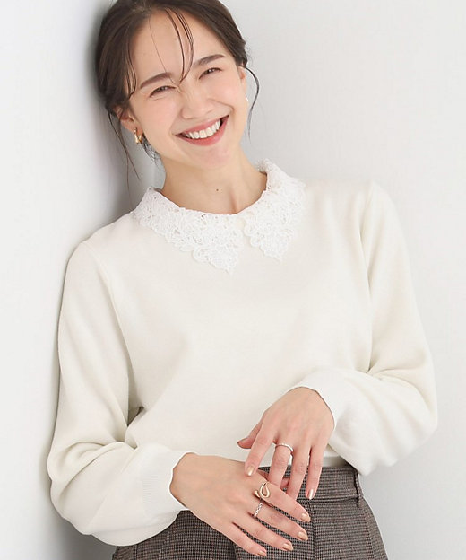 襟取り外し可／S－LL】上品見え レース襟ニット
