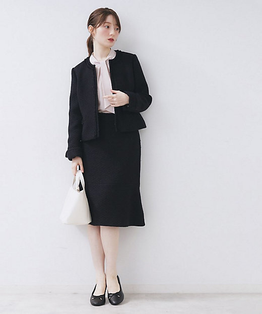 ≪通勤・セレモニー／セットアップ対応≫ノーカラーツイードジャケット