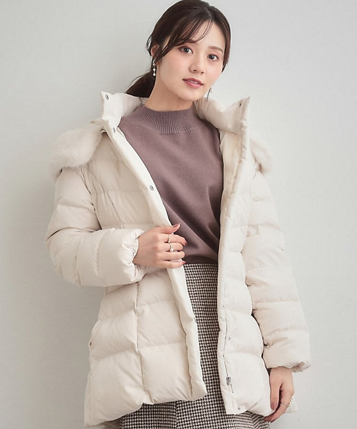 2WAY・ベルト付き】フードフェイクファー ミドル丈ダウンコート