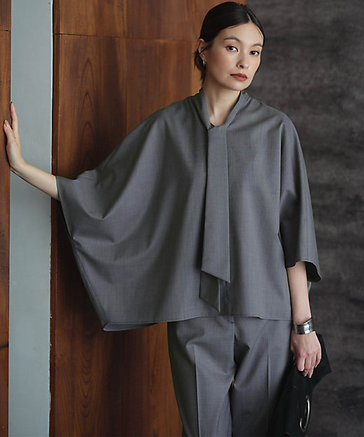 洗える】T／Wブロード ボウタイブラウス（BLCYGW0414