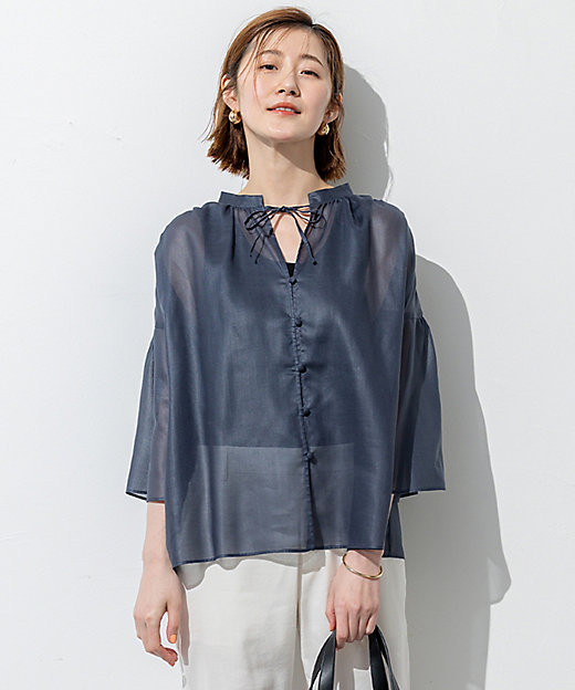 洗える】ソフトシアーフィルム ギャザー ブラウス