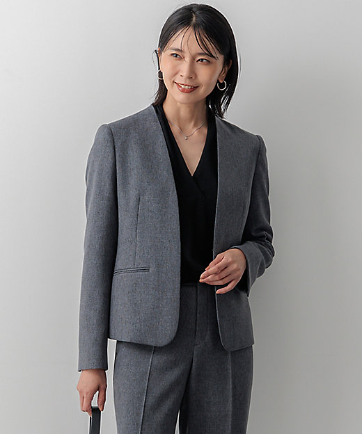 洗える】ウールライクカルゼ ノーカラージャケット