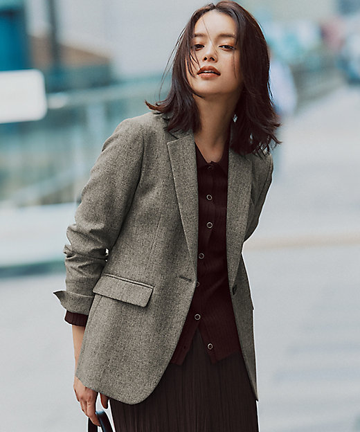 洗える】ウールライクカルゼ テーラード ジャケット