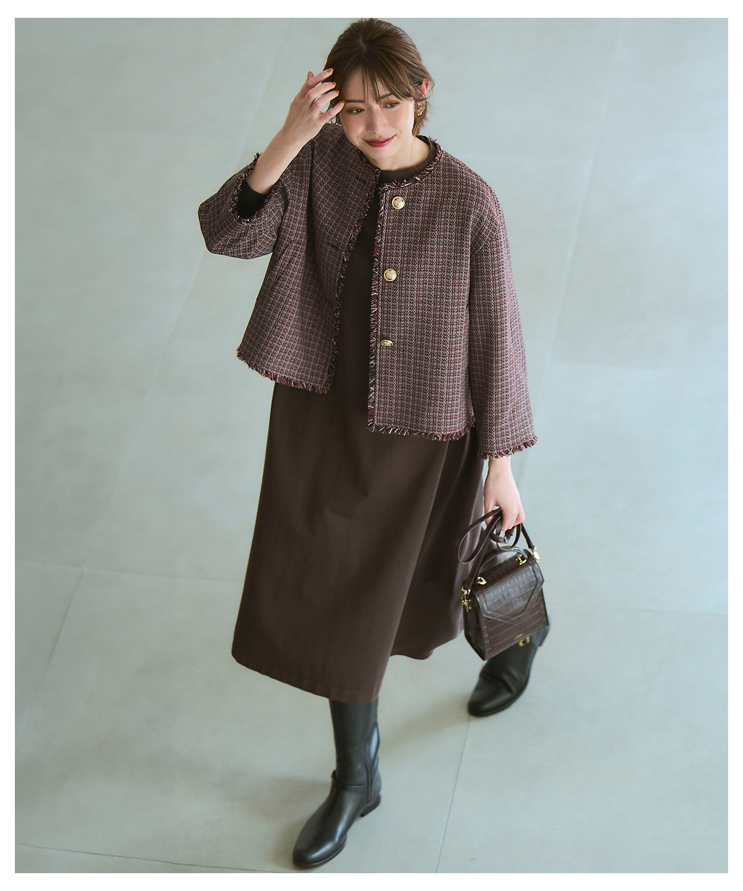 ツイーディーカラーミックス ノーカラー ジャケット