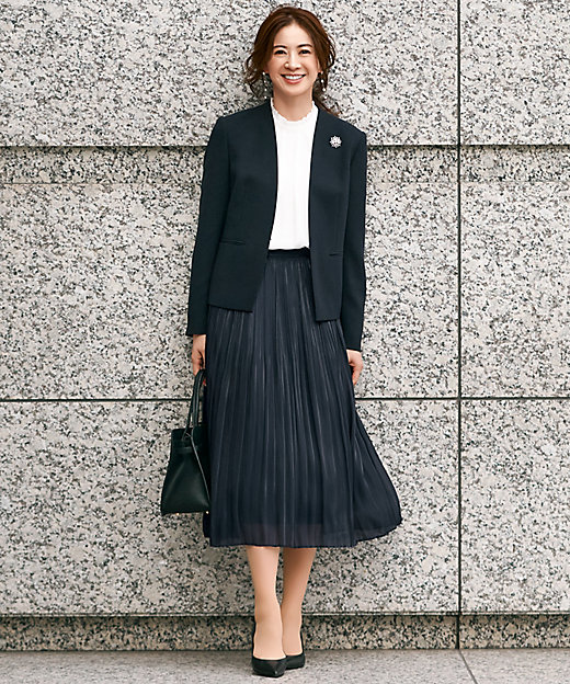 セットアップ対応／洗える】トリアセダブルジョーゼット ノーカラー