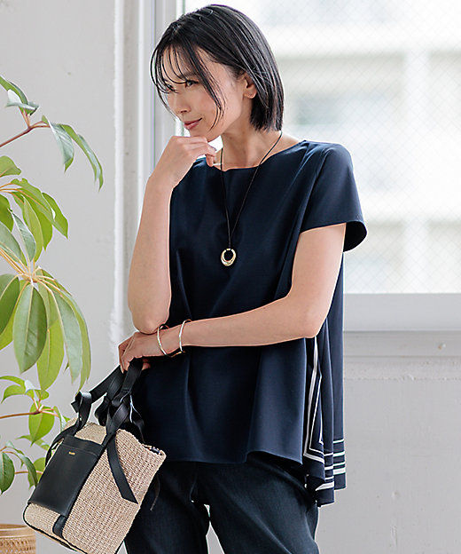 洗える】スカーフプリントコンビ バックデザイン カットソー