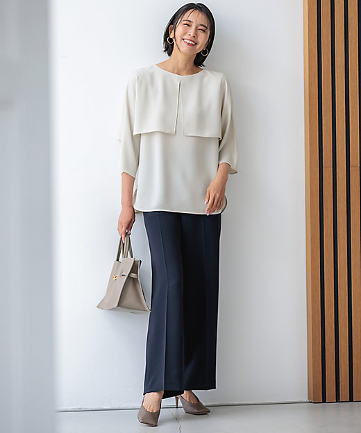 洗える】ストレッチジョーゼット ケープデザイン カットソー