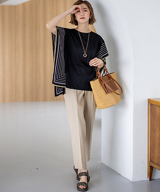 汗じみ防止加工】スカーフプリントコンビ フレンチスリーブ カットソー