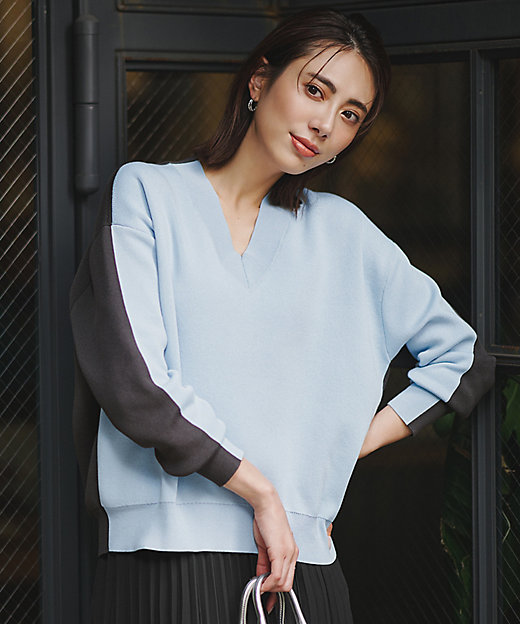 コットンポリエステルスムース Vネックニット（KRCYLS0205