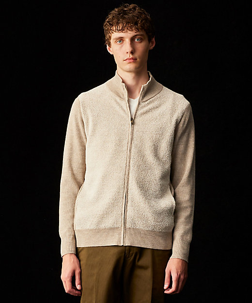 イタリア糸使用／洗える】メリノブレンドモール ジップ ニット