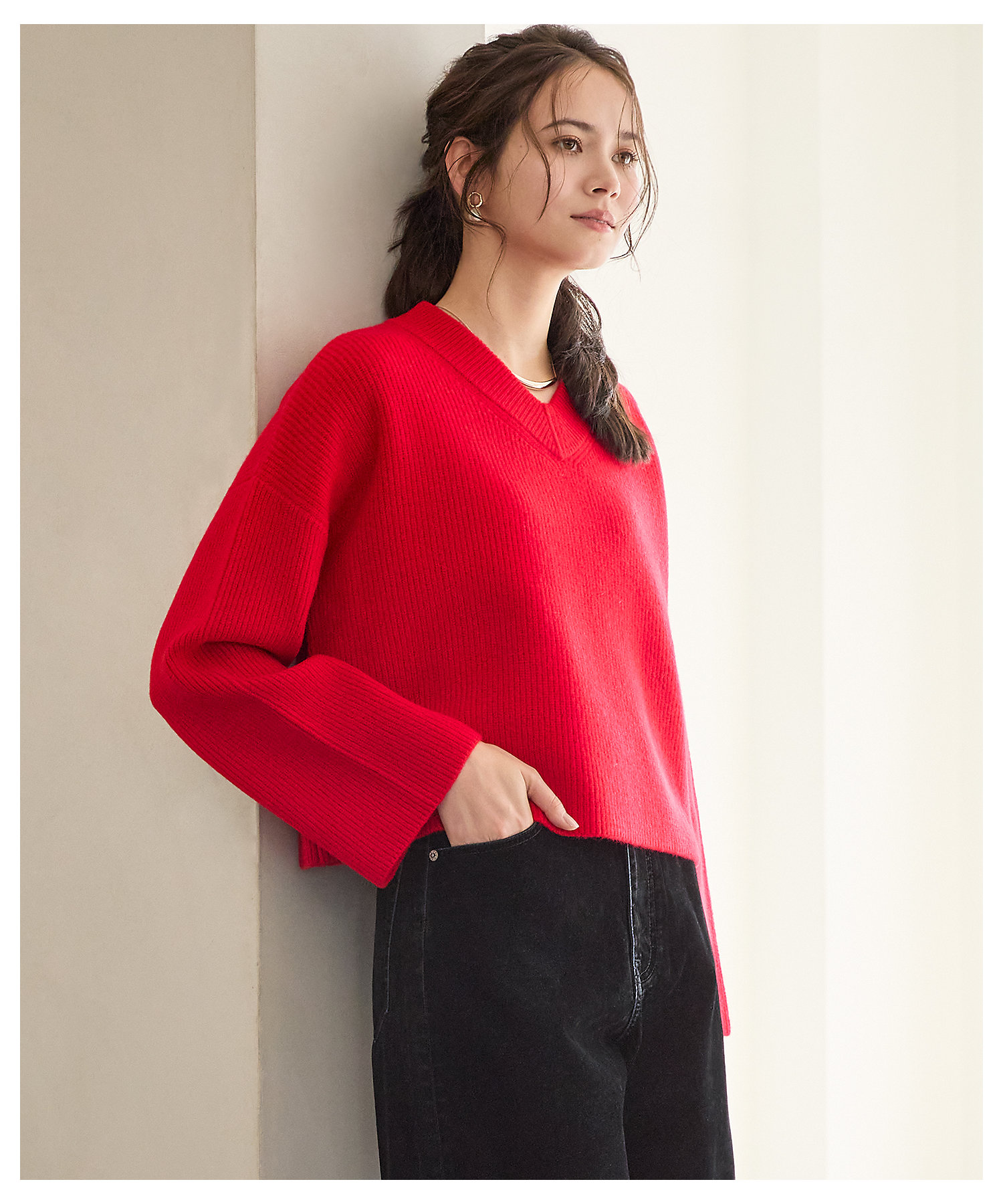 SLOW／一部店舗限定】ソフトウール Vネック ニット