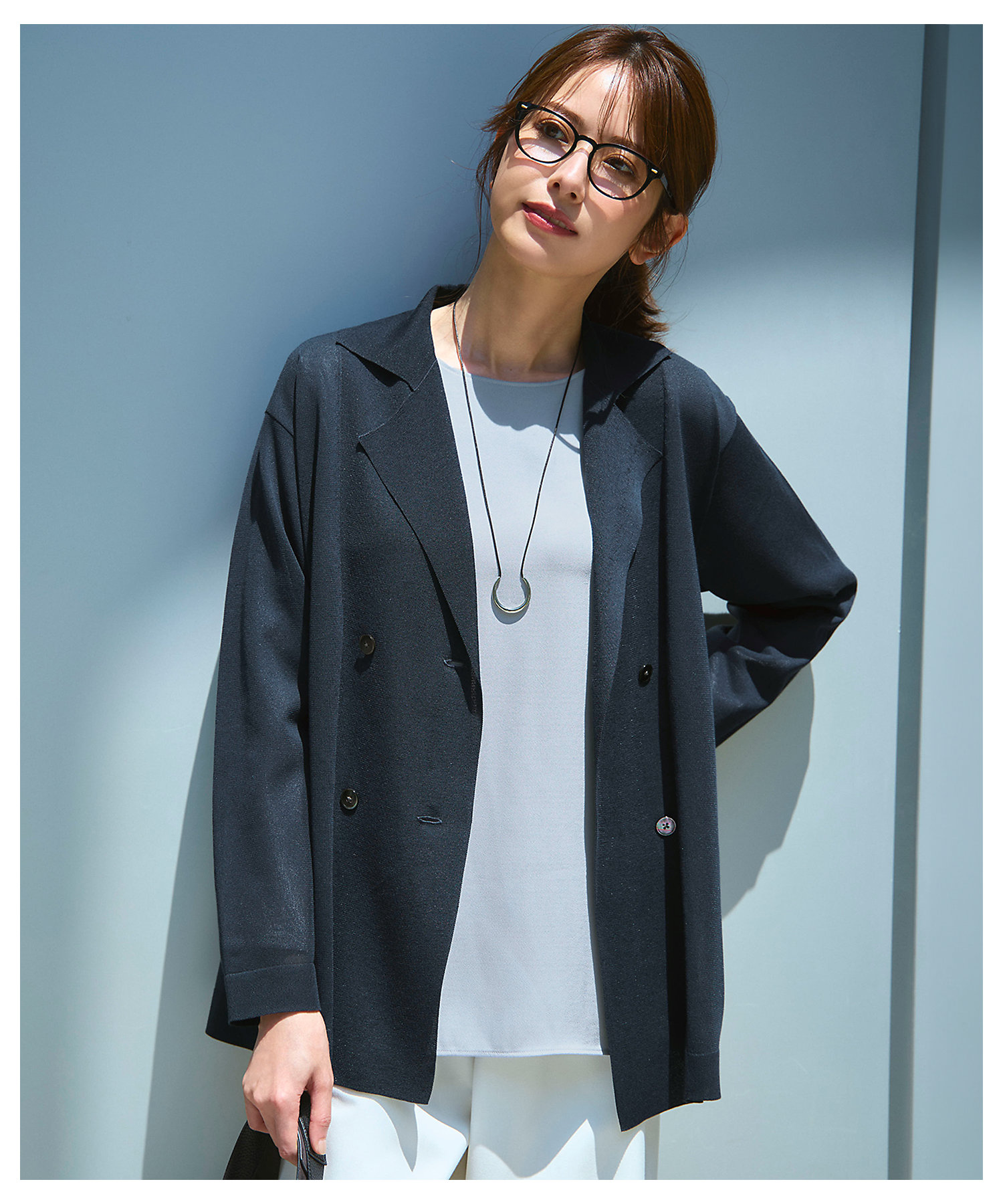 洗える】シアー ダブルブレスト ニット ジャケット