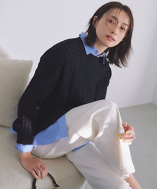 Oggi掲載洗えるコットンギマケーブルニット大きいサイズ44自由区組曲