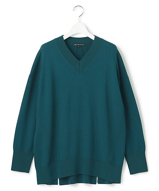 洗える】ウールミドルゲージ Vネック チュニック ニット