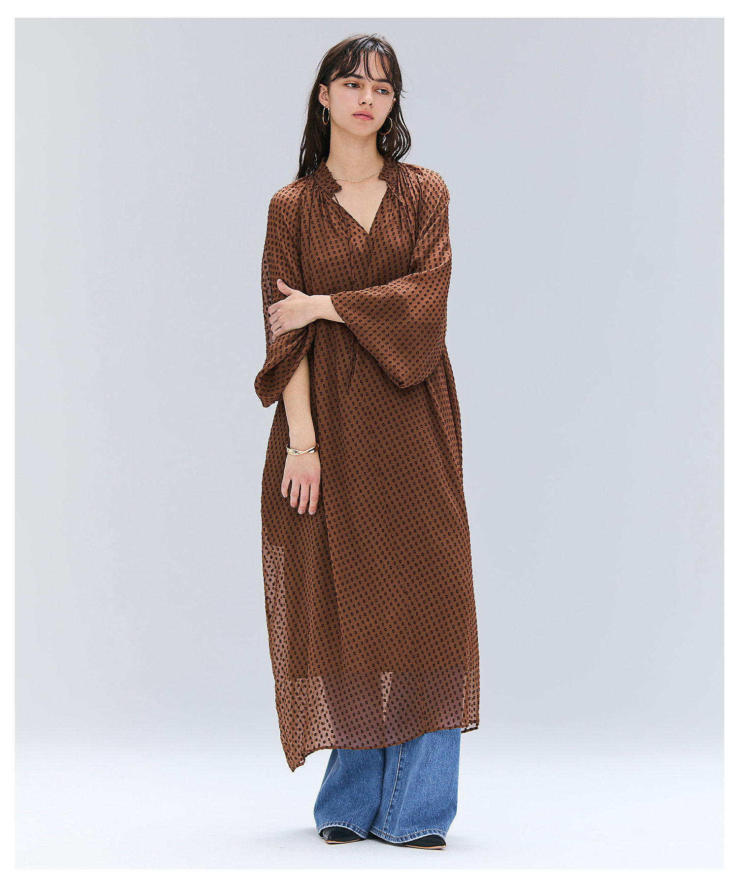 CALLERRY ／ シルク混ドットギャザーワンピース