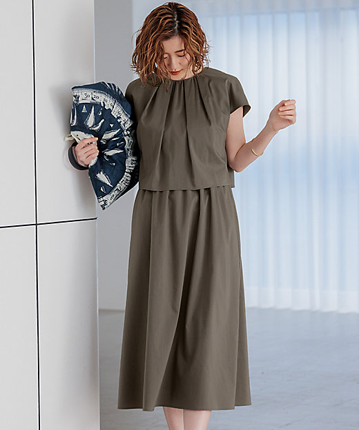 接触冷感／洗える】ストレッチラミー混タフタ ワンピース