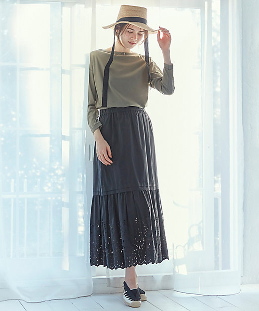 SLOW／一部店舗限定】フラワーエンブロイダリー スカート