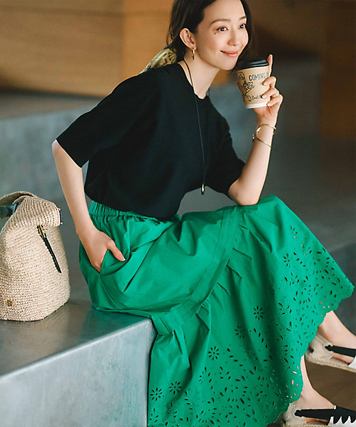 SLOW／一部店舗限定】フラワーエンブロイダリー スカート