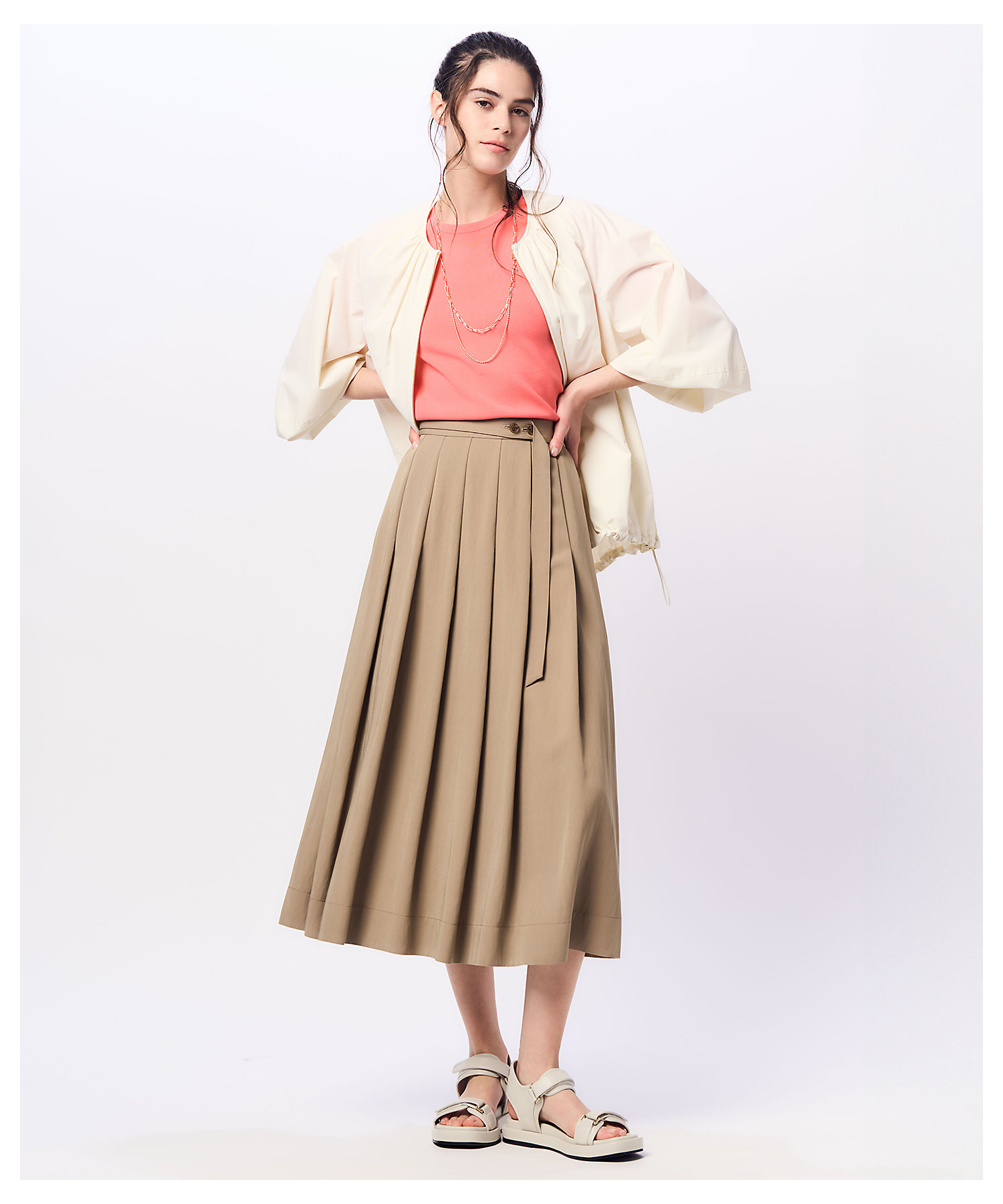 Oggi4月号掲載／洗える】ブライトツイル タック スカート